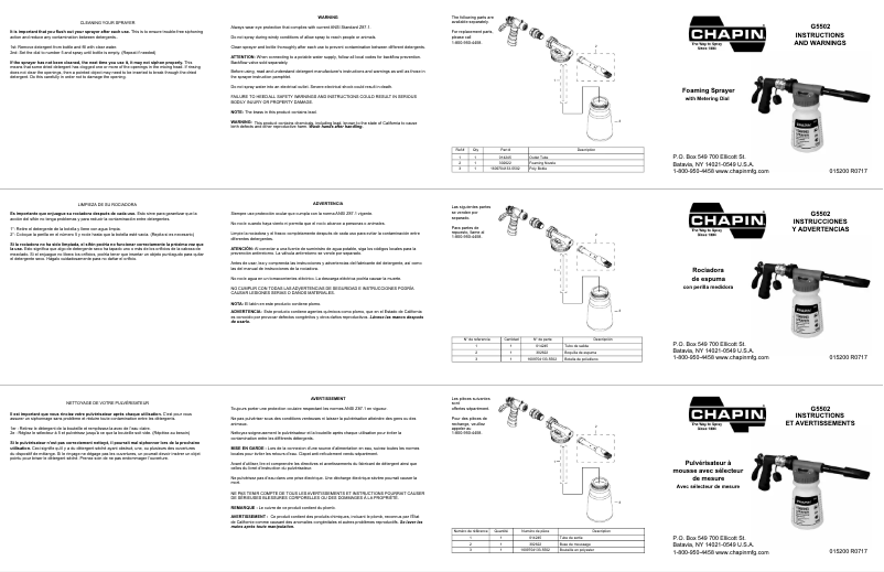Page 1 de la notice Manuel utilisateur Chapin G5502
