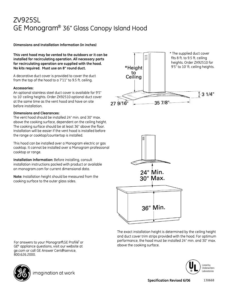 Page 1 de la notice Fiche technique Monogram ZV925SLSS