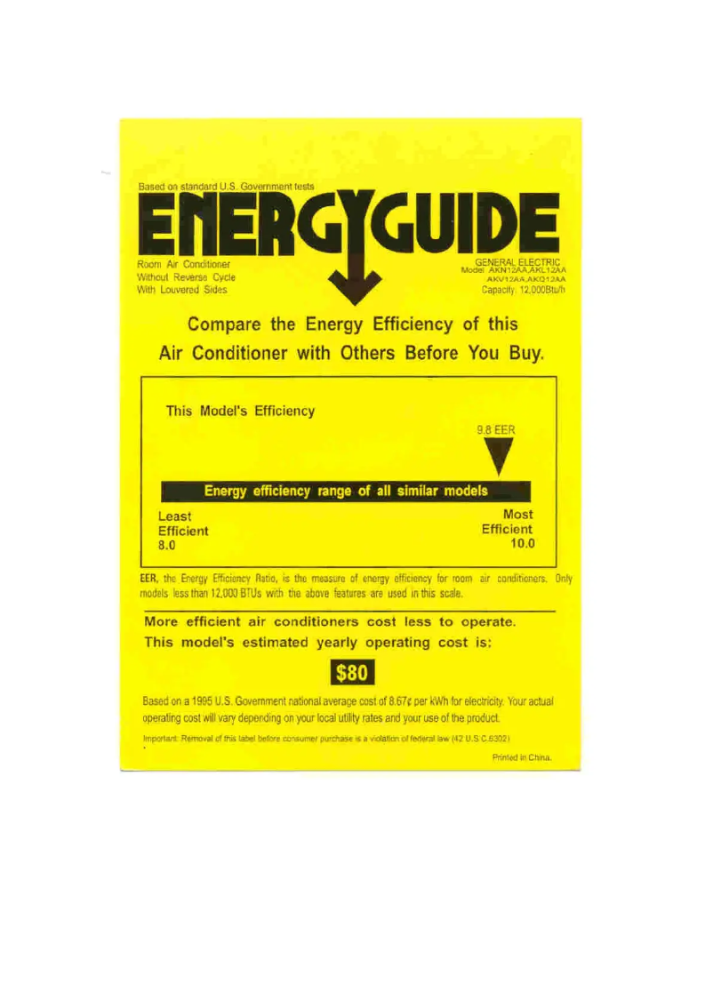 Page 1 de la notice Label énergétique GE AKV12AA