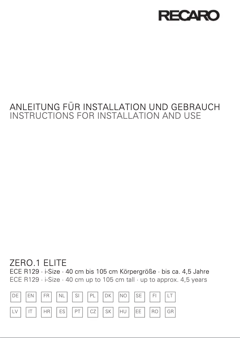 Página 1 del manual Manual de usuario Recaro Zero.1