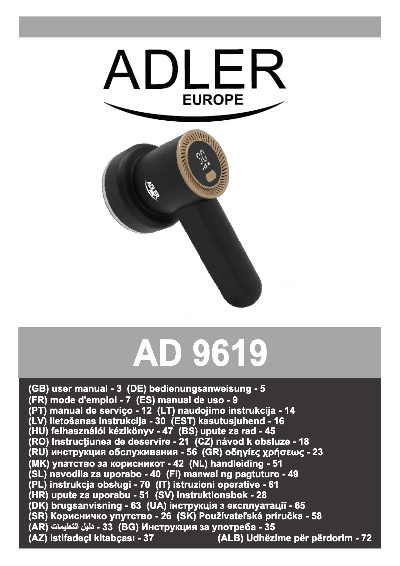 Page 1 de la notice Manuel utilisateur Adler AD 9619