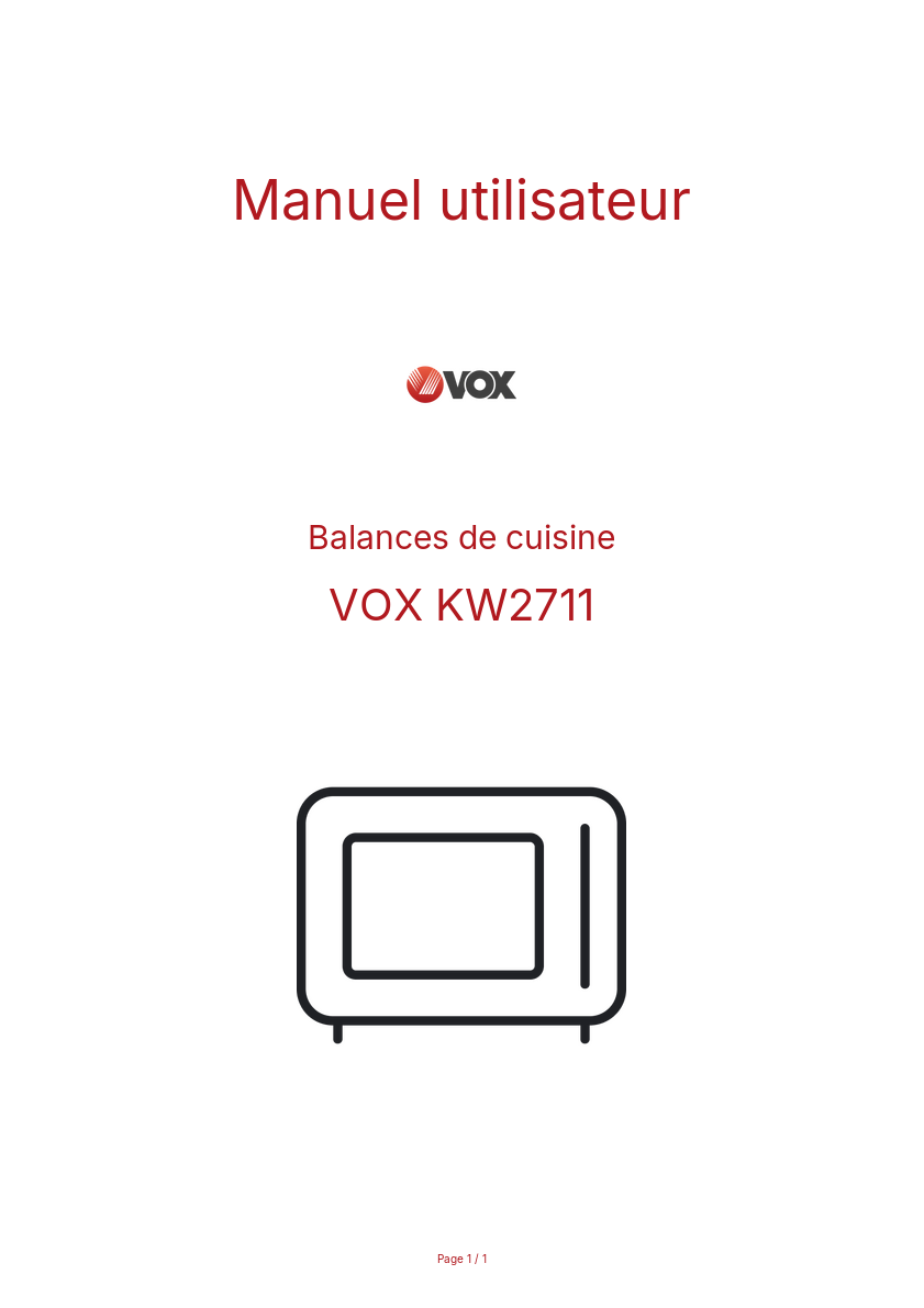 Page n°1 - Manuel utilisateur VOX KW2711