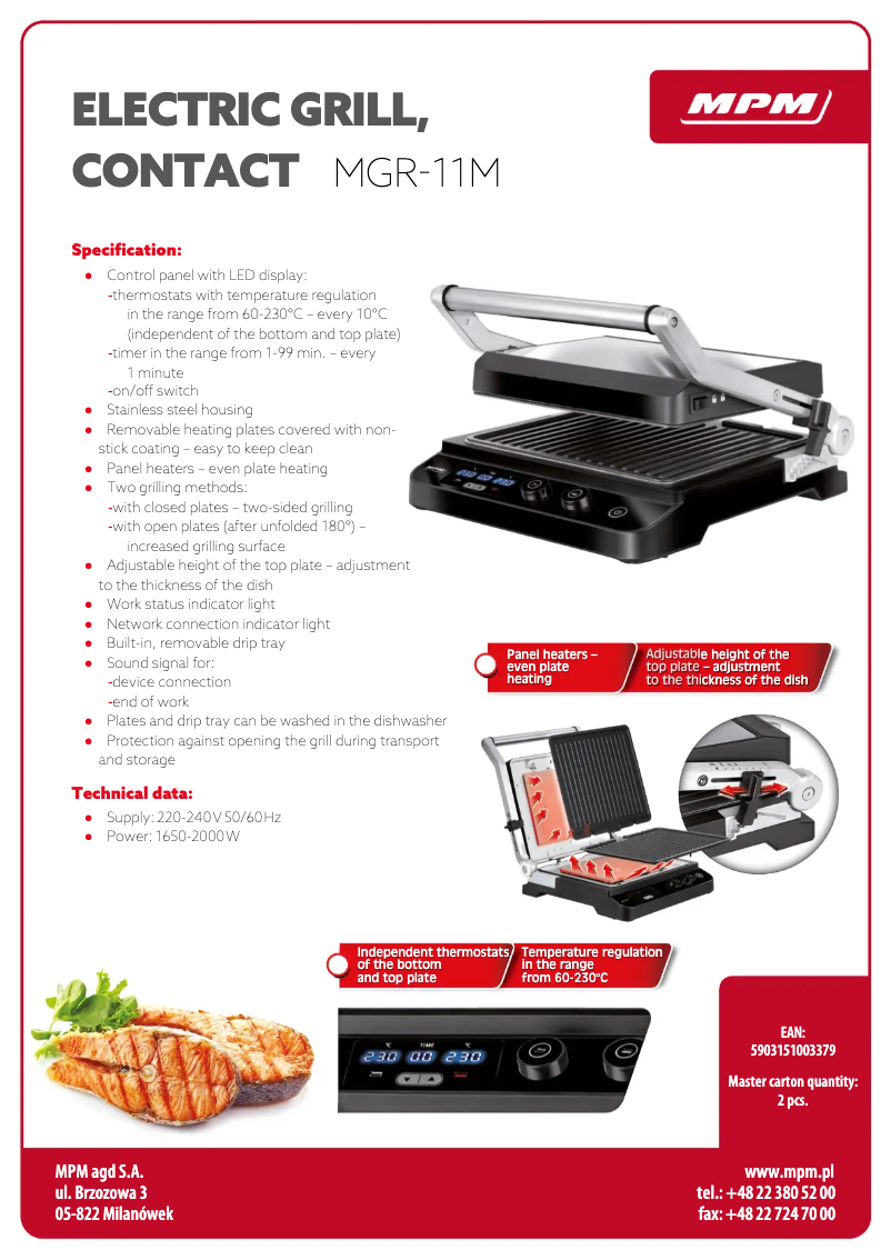 Page 1 de la notice Fiche technique MPM MGR-11M