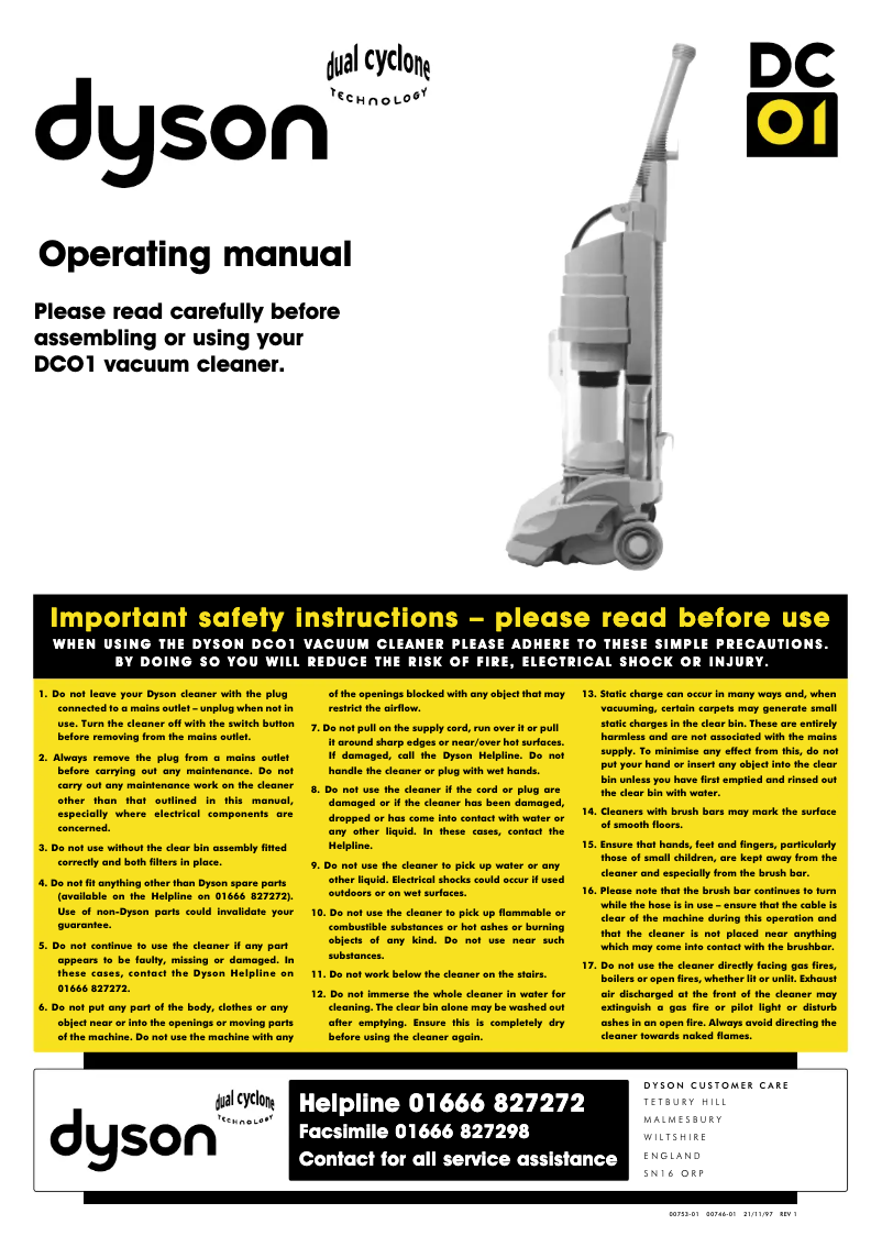 Page 1 de la notice Manuel utilisateur Dyson DC01