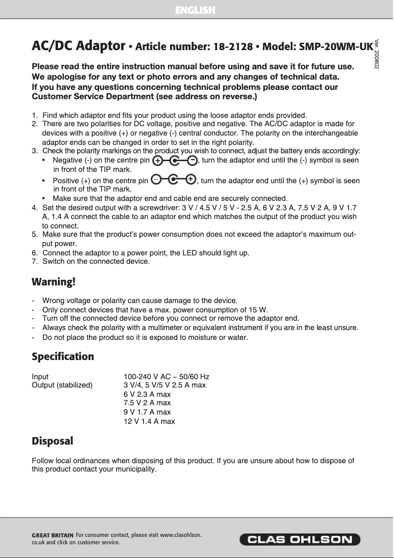 Imagen de la primera página del manual del dispositivo SMP-20WM