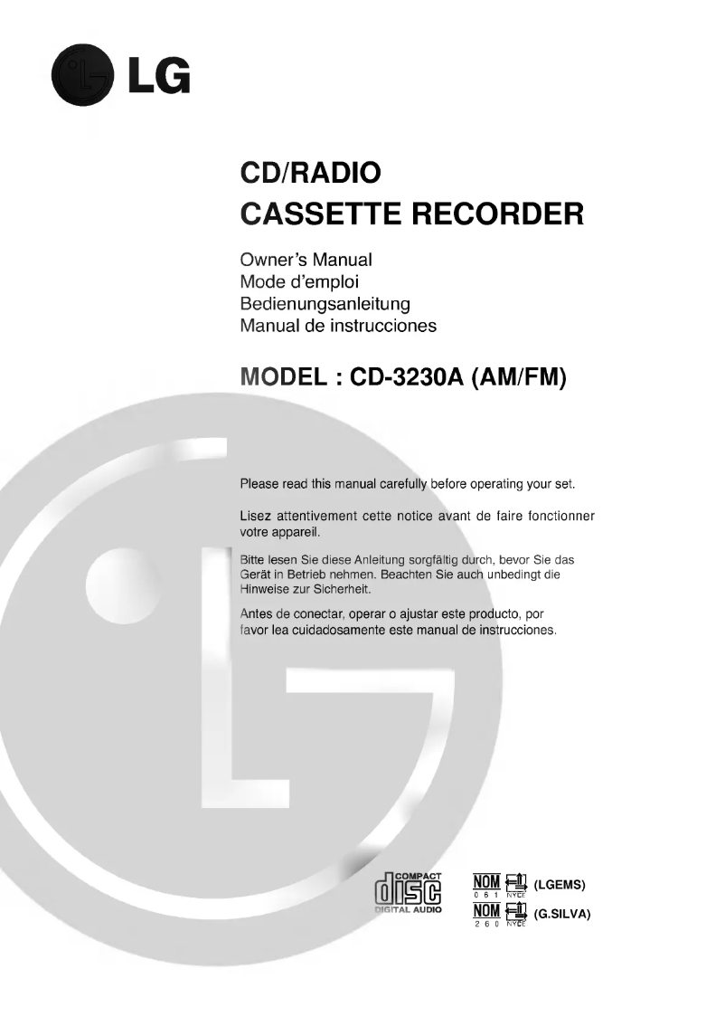 Page 1 de la notice Manuel utilisateur LG CD-3230A