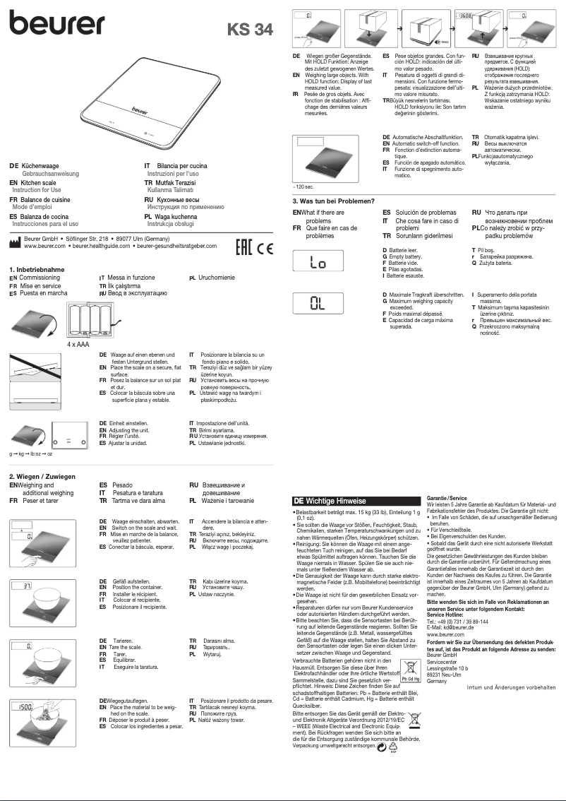 Page 1 de la notice Manuel utilisateur Beurer KS 34