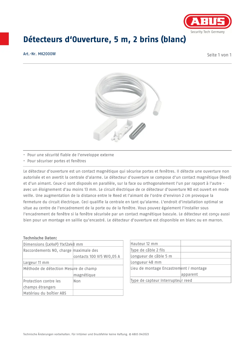 Page n°1 - Fiche technique Abus MK2000