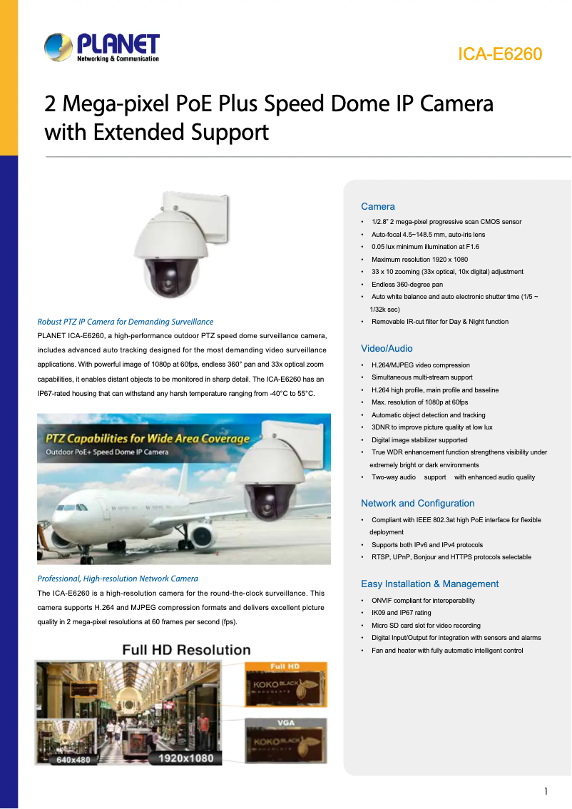 Page 1 de la notice Fiche technique Planet ICA-E6260