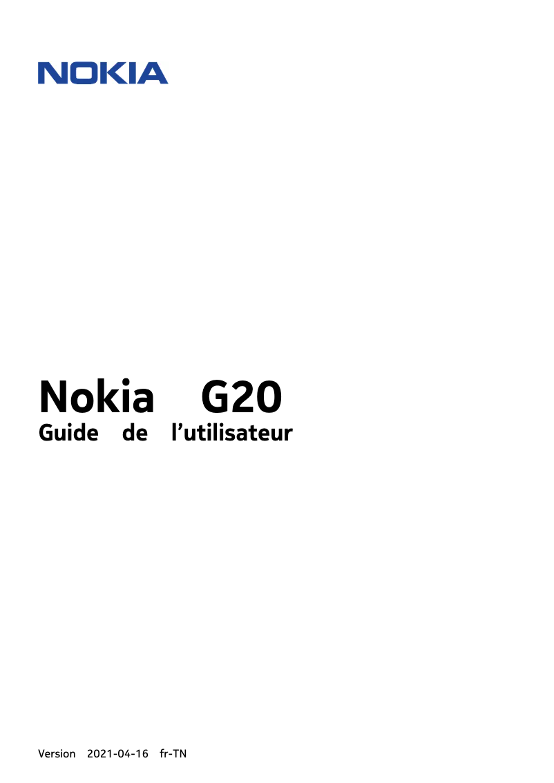Page 1 de la notice Manuel utilisateur Nokia G20