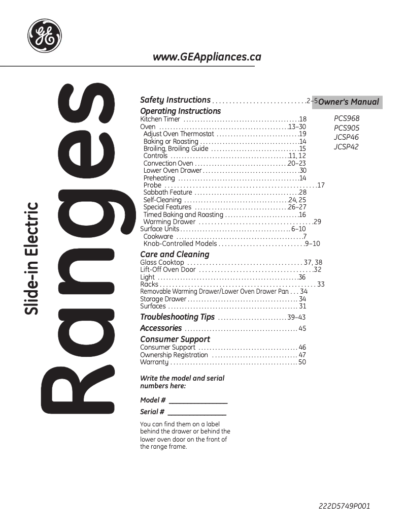 Page 1 de la notice Manuel utilisateur GE PCS968SRSS