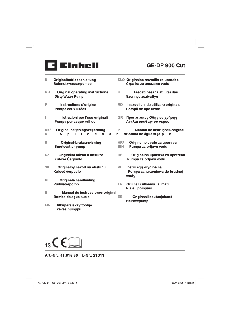 Page n°1 - Manuel utilisateur Einhell GE-DP 900 Cut