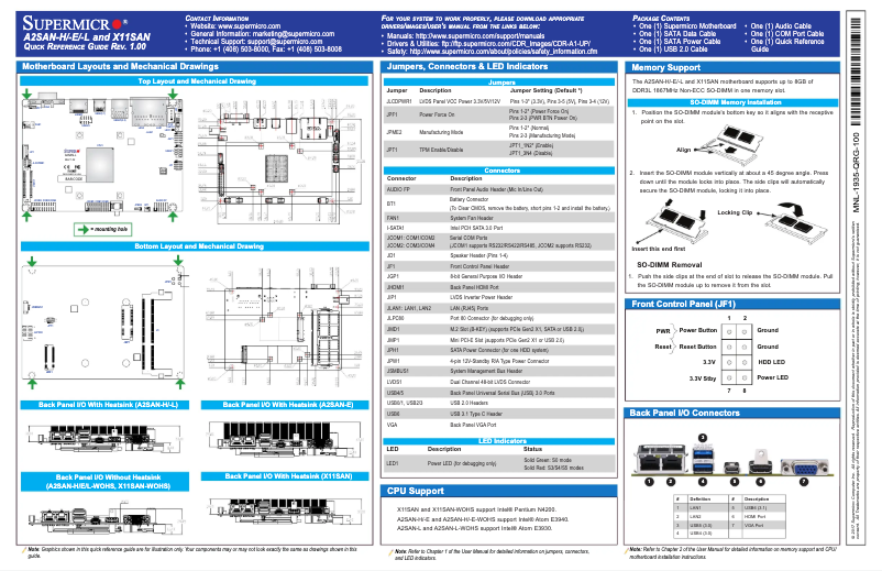 Page 1 de la notice Guide de démarrage rapide Supermicro A2SAN-E