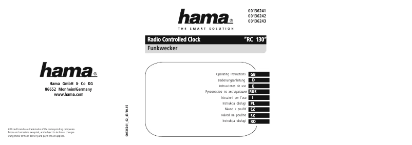 Page 1 de la notice Manuel utilisateur Hama RC130