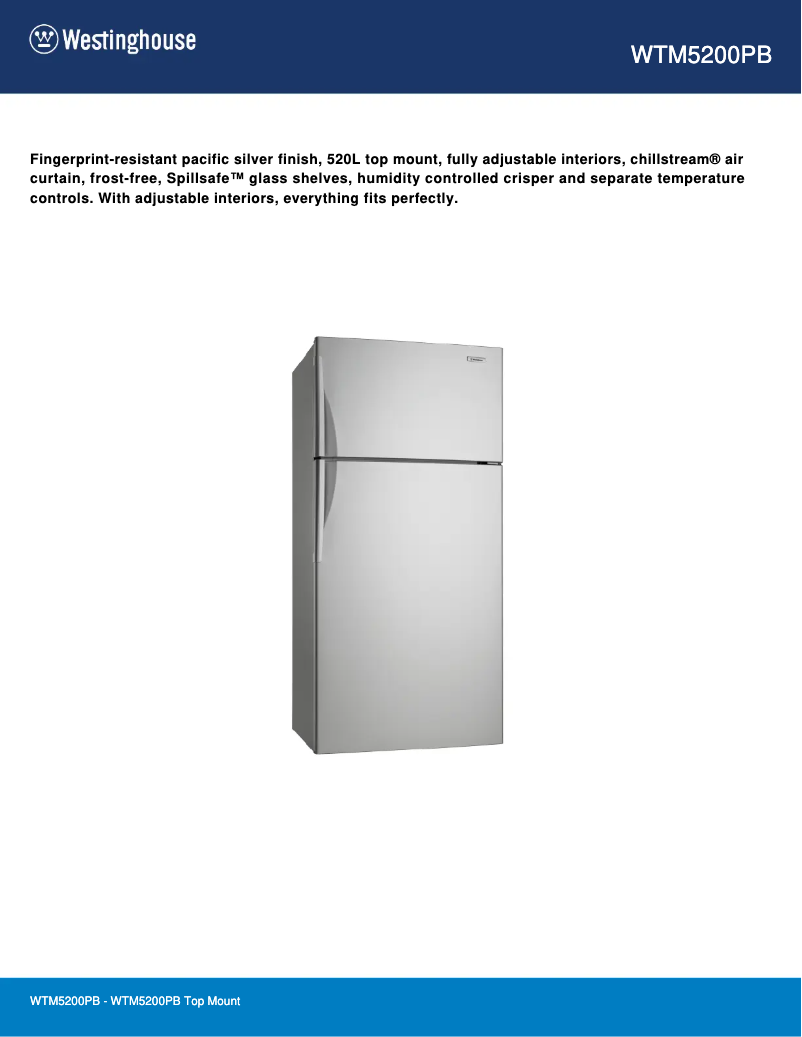 Page 1 de la notice Fiche technique Westinghouse WTM5200PB