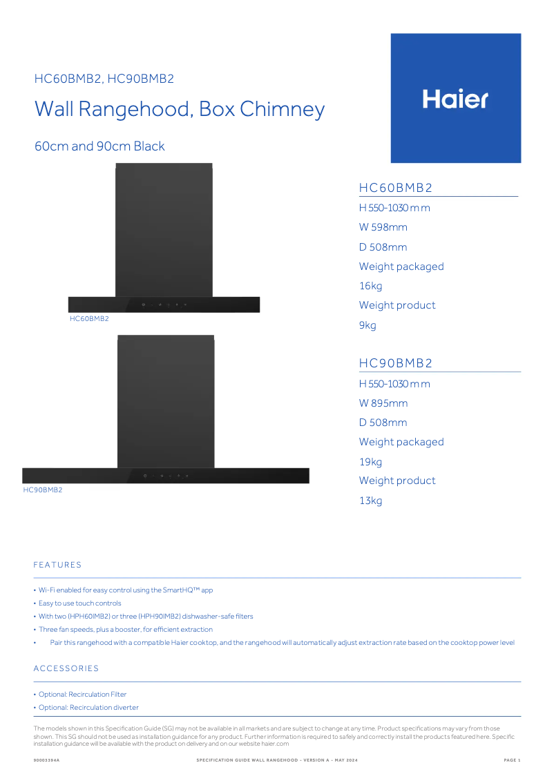 Página 1 del manual Ficha técnica Haier HC60BMB2