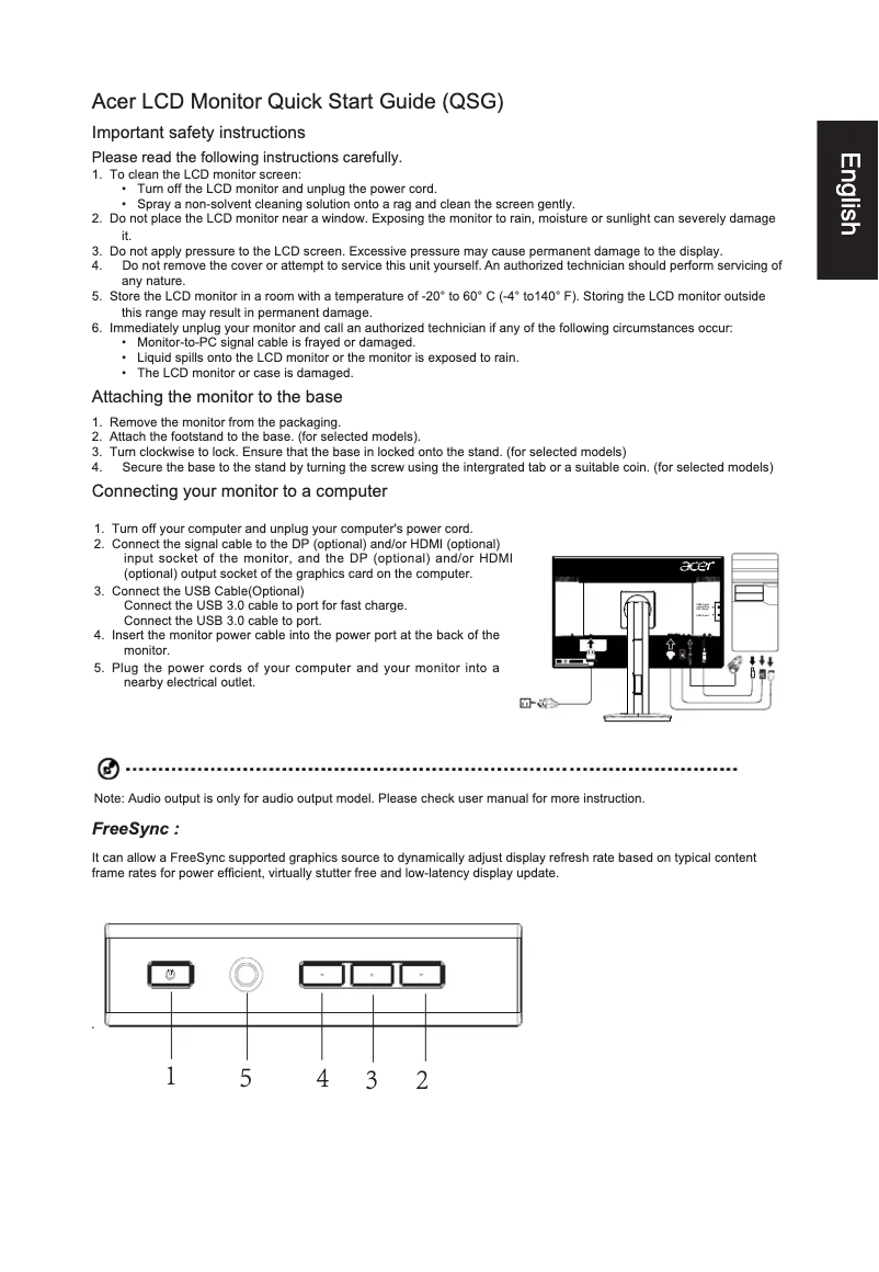Page 1 de la notice Guide de démarrage rapide Acer XF270HB