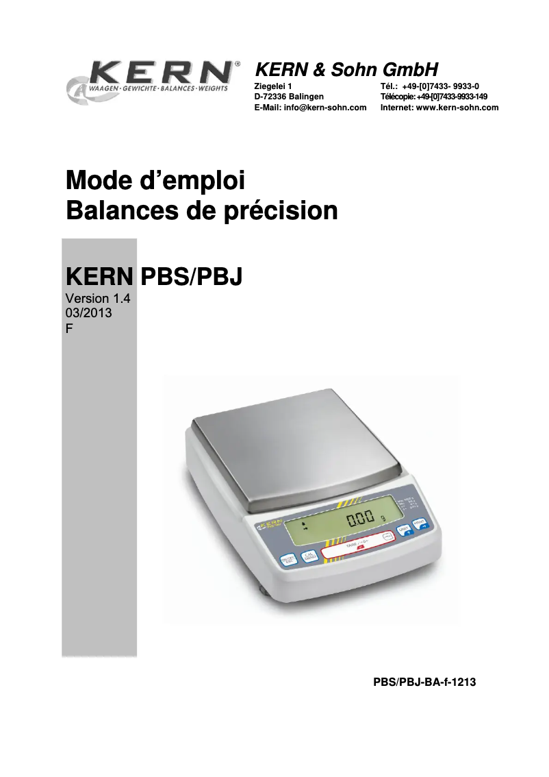 Page 1 de la notice Manuel utilisateur Kern PBJ 8200-1M