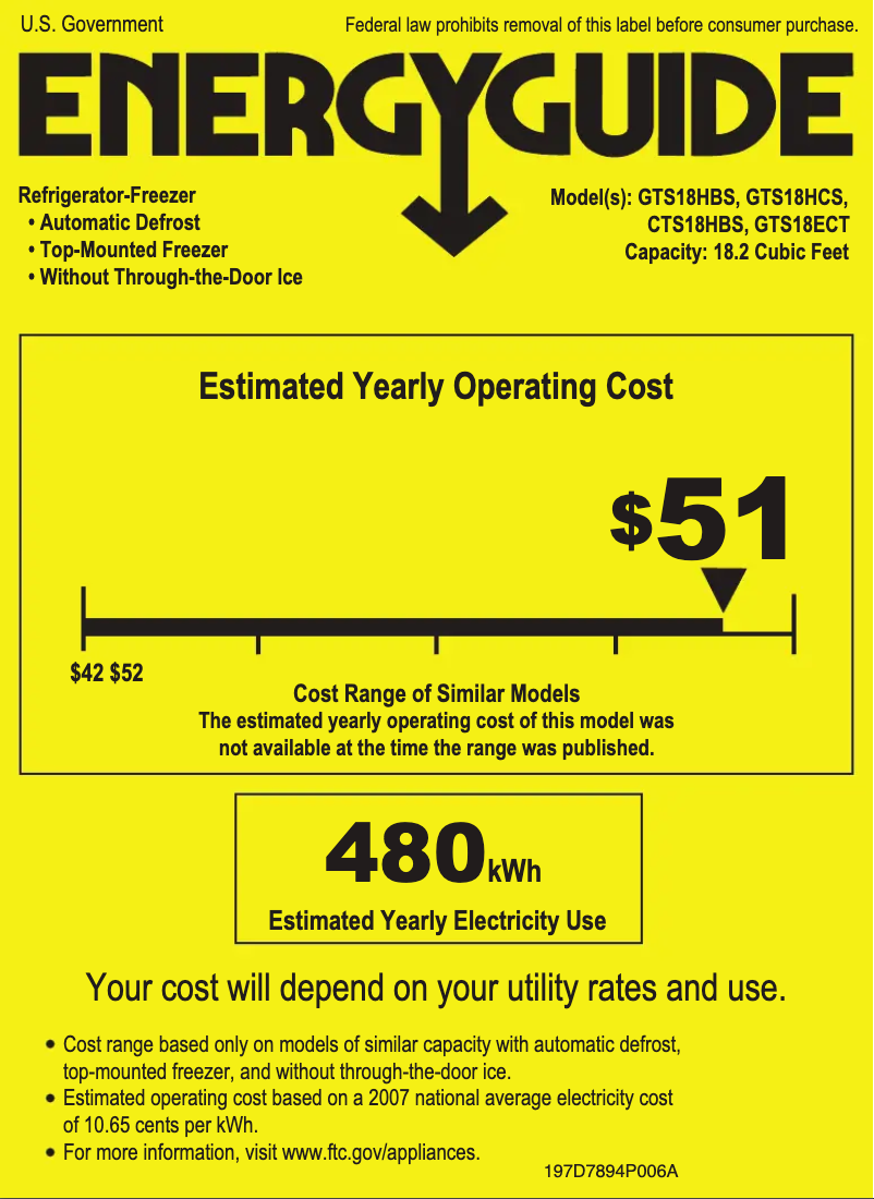 Página 1 del manual Etiqueta energética GE GTS18HCSWW