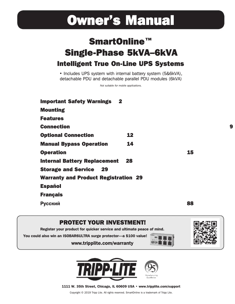 Page 1 de la notice Manuel utilisateur Tripp Lite SU6000RT4UHVPM