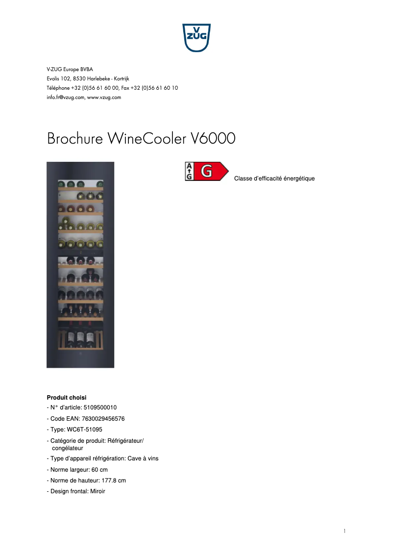 Page n°1 - Brochure V-Zug WineCooler V6000