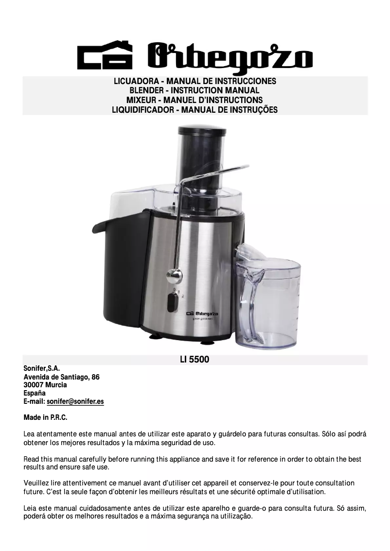 Page n°1 - Manuel utilisateur Orbegozo LI 5500