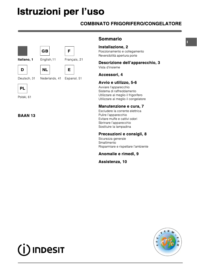 Page n°1 - Manuel utilisateur Indesit BAAN 134