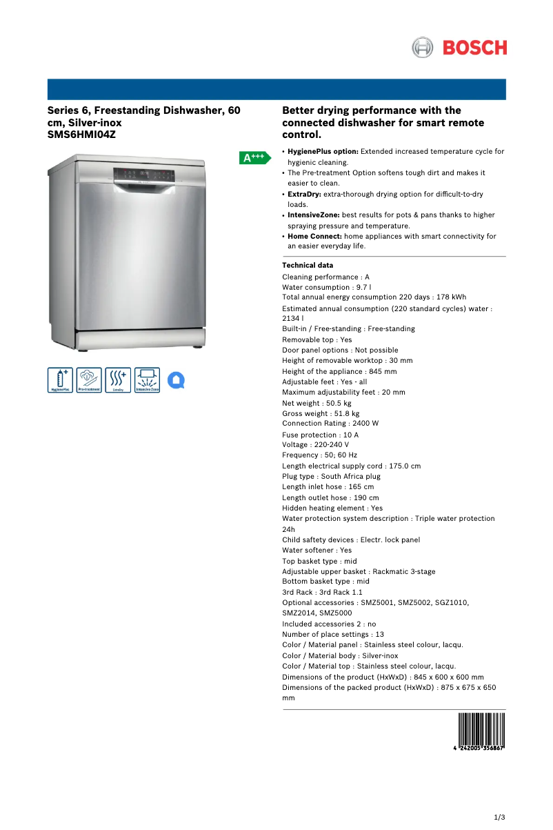 Página 1 del manual Ficha técnica Bosch SMS6HMI04Z