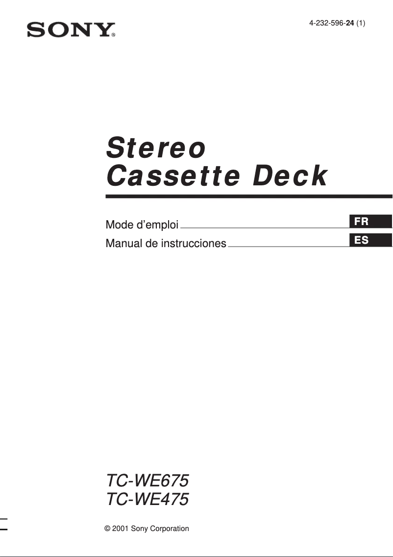 Page 1 de la notice Manuel utilisateur Sony TC-WE475