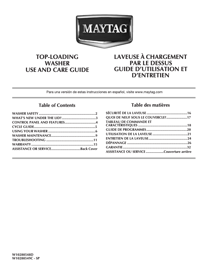 Page n°1 - Manuel utilisateur Maytag Centennial MVWC200XW