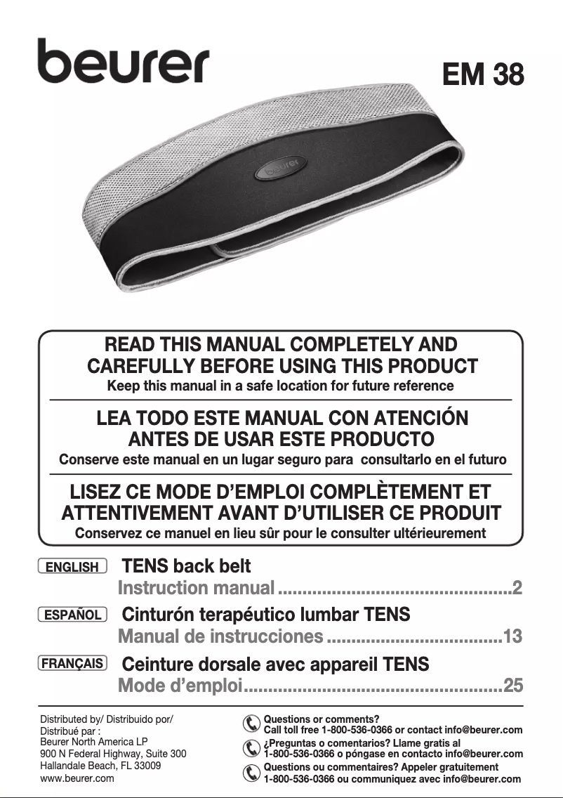 Page 1 de la notice Manuel utilisateur Beurer EM 38