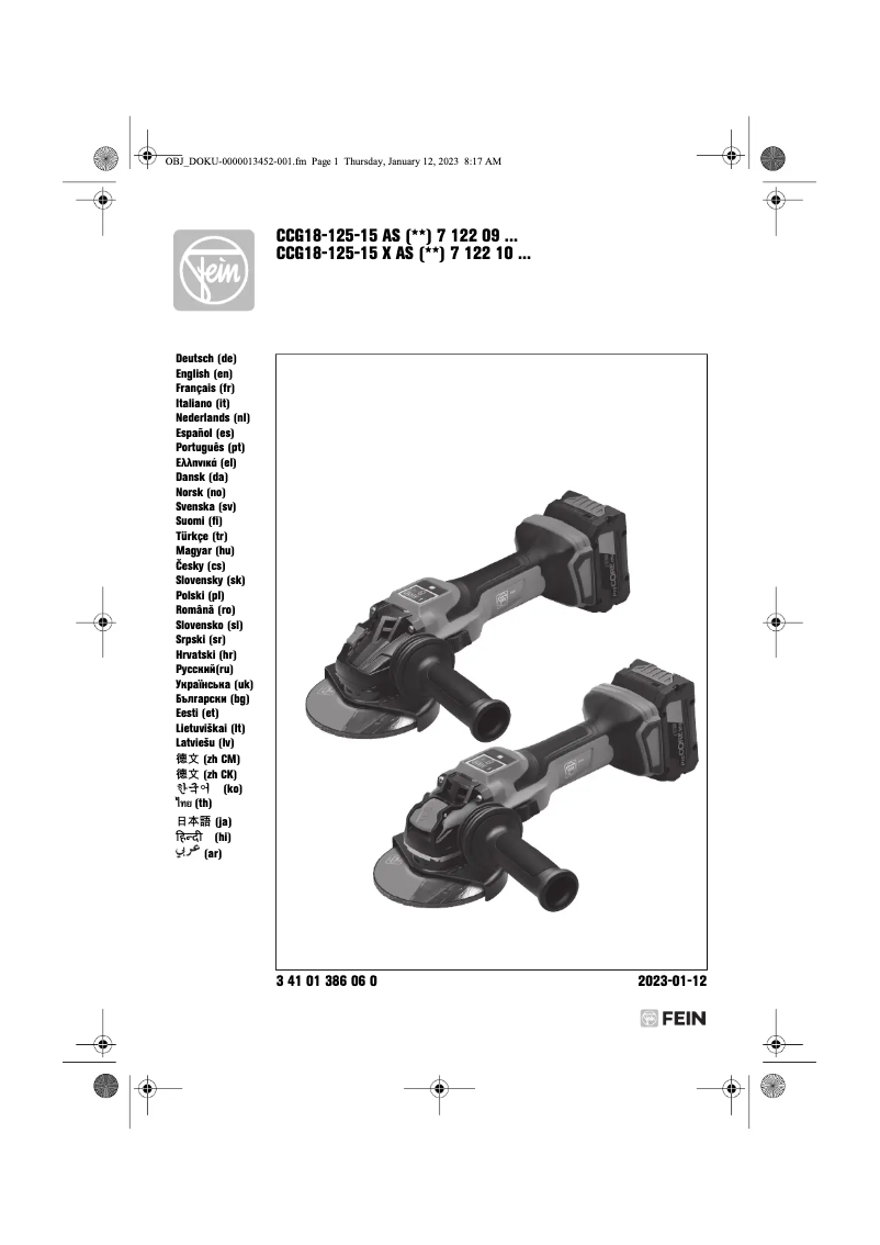Página 1 del manual Manual de usuario Fein CCG 18-125-15 AS