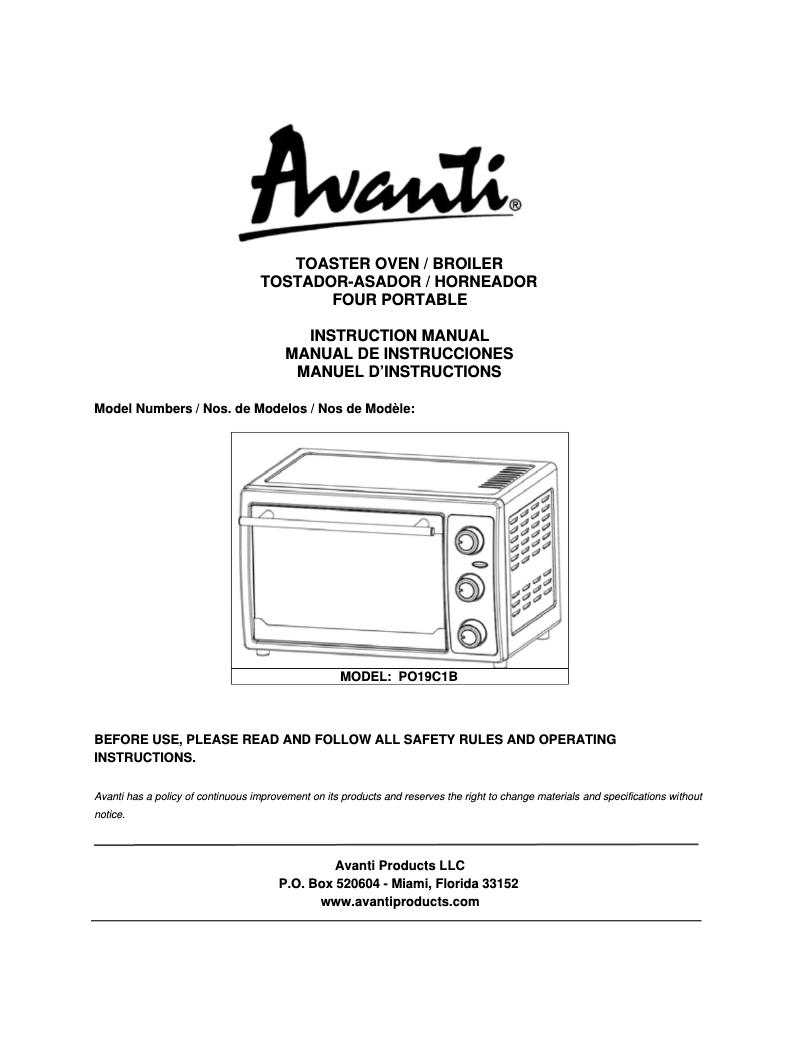 Página 1 del manual Manual de usuario Avanti PO19C1B