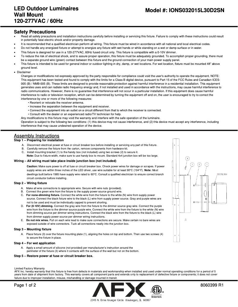 Page n°1 - Manuel utilisateur AFX Ion IONS032015L30D2SN