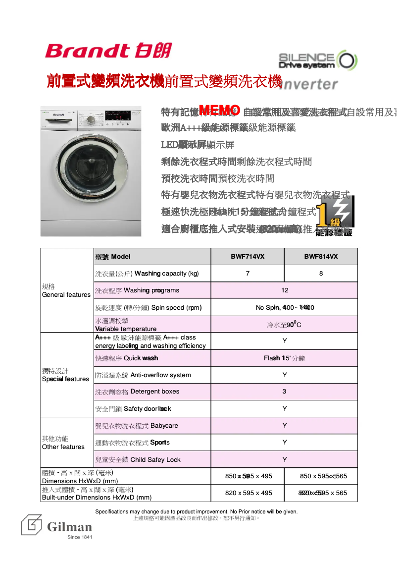 Page 1 de la notice Manuel utilisateur Brandt BWF814VX