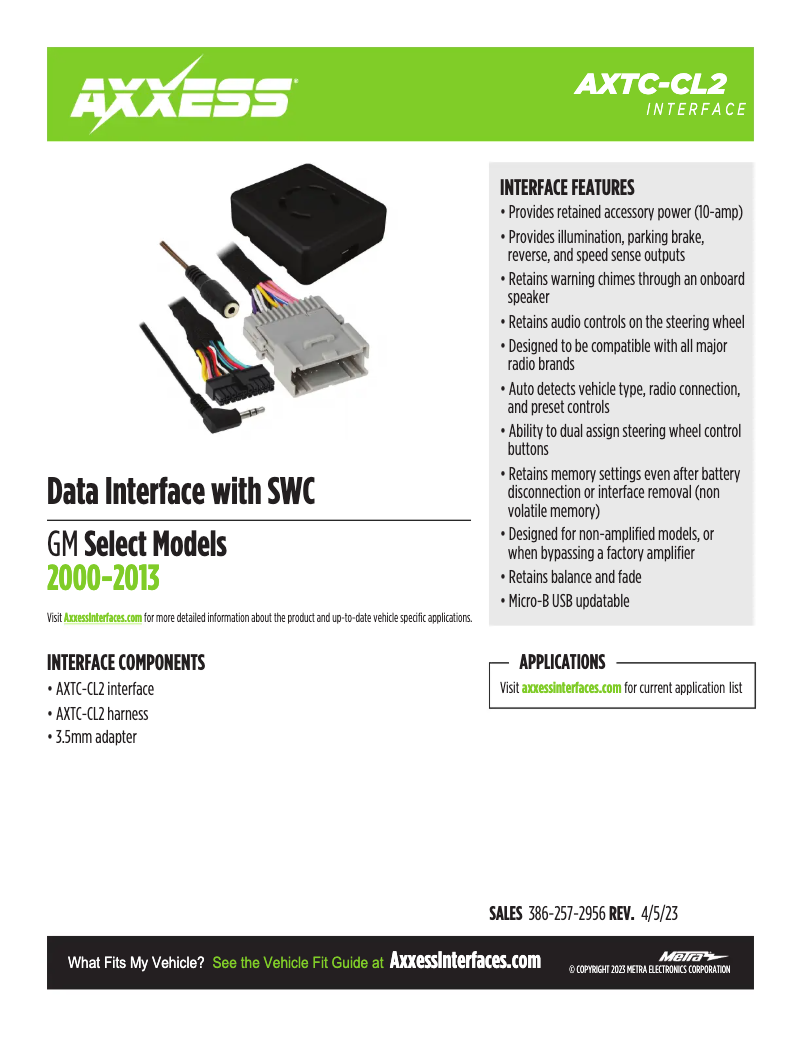 Page 1 de la notice Fiche technique AXESS AXTC-CL2