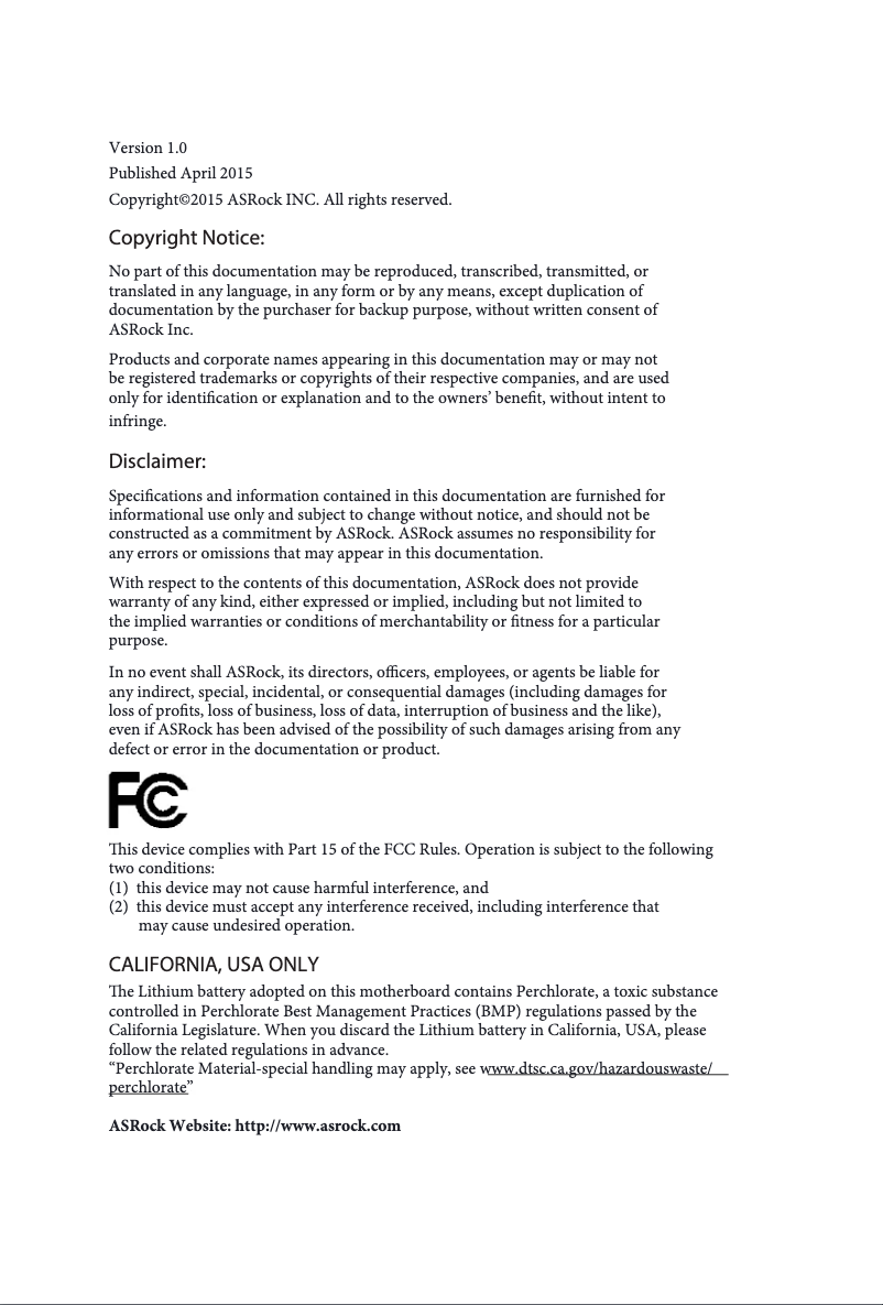 Page 1 de la notice Manuel utilisateur Asrock N3150M