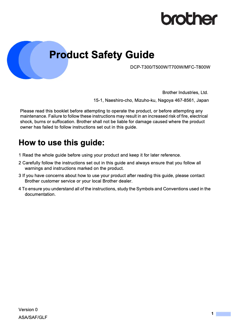 Image de la première page du manuel de l'appareil MFC-T800W