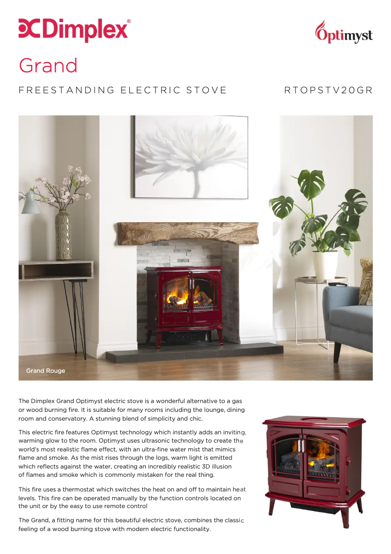 Page 1 de la notice Fiche technique Dimplex RTOPSTV20GR