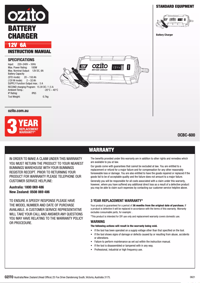 Image de la première page du manuel de l'appareil OCBC-600
