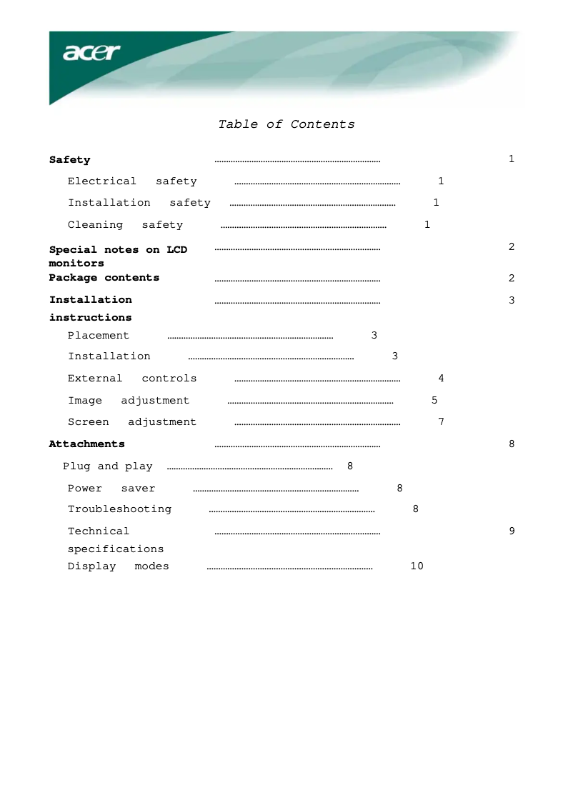 Page 1 de la notice Manuel utilisateur Acer AL2216W