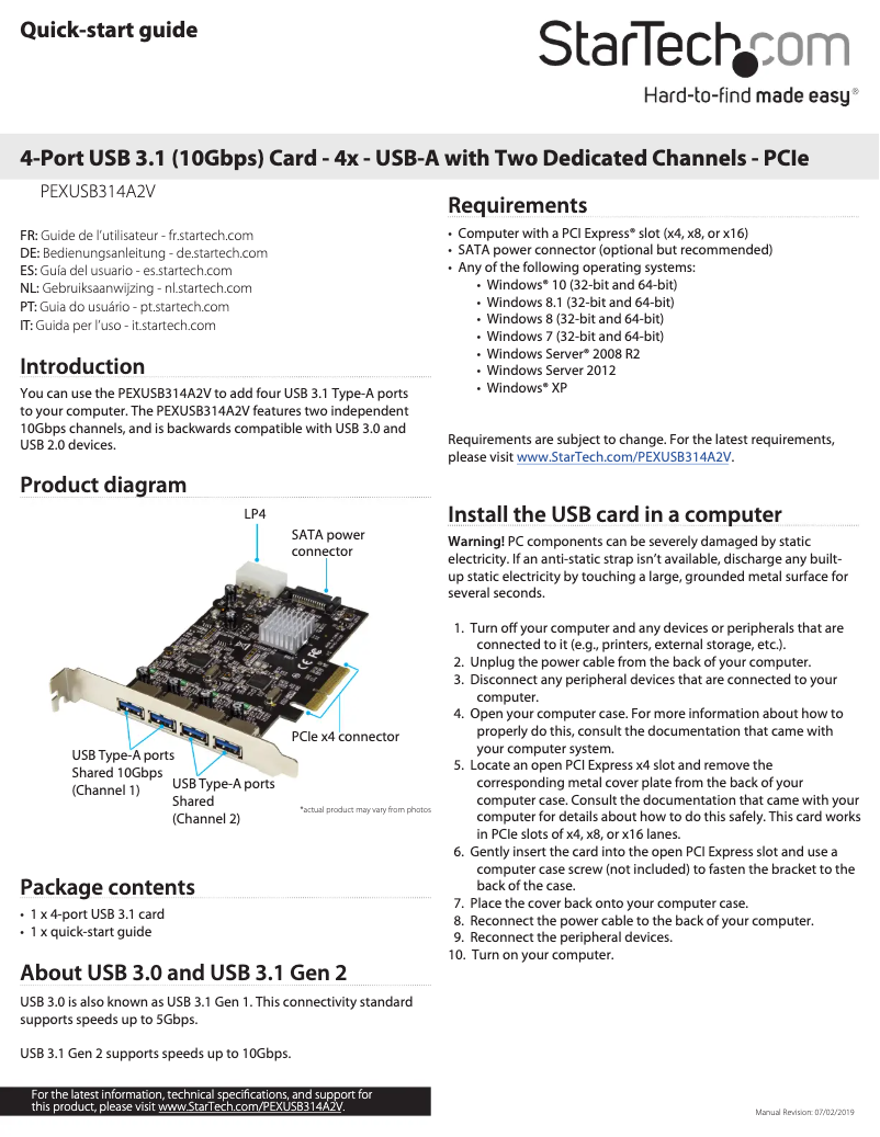 Image de la première page du manuel de l'appareil PEXUSB314A2V