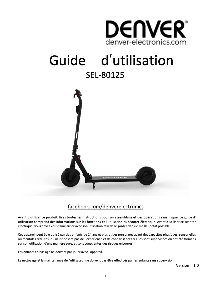 Page 1 de la notice Manuel utilisateur Denver SEL-80125