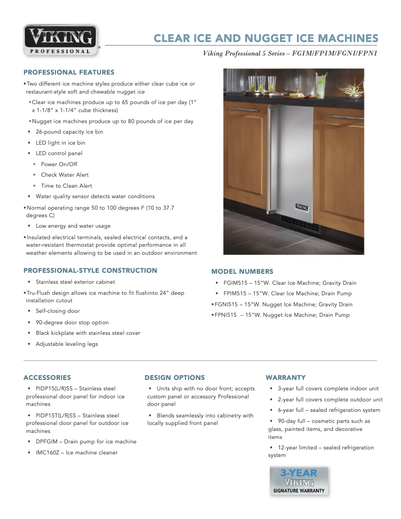 Page 1 de la notice Fiche technique Viking FGIM515