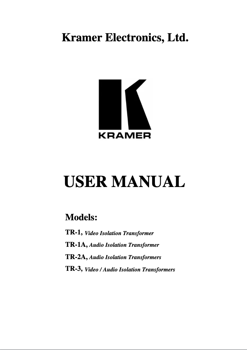 Page n°1 - Manuel utilisateur Kramer TR-3