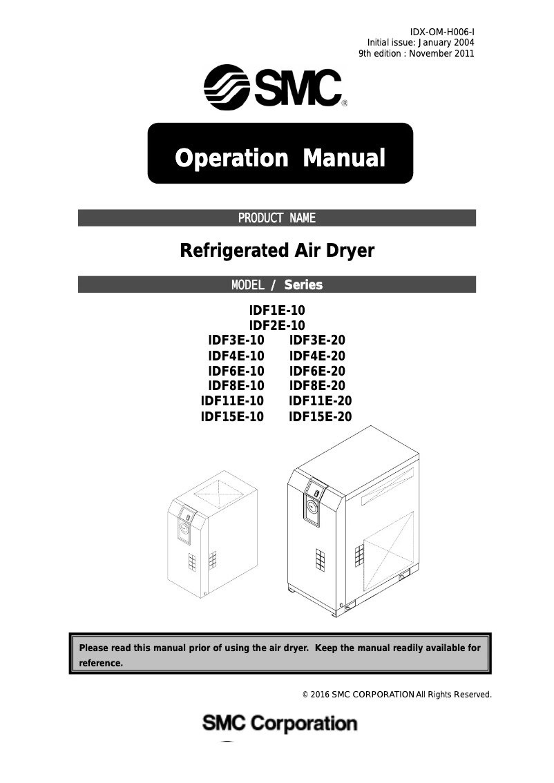 Page 1 de la notice Manuel utilisateur SMC IDF11E-20