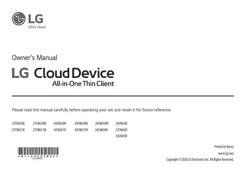 Page 1 de la notice Manuel utilisateur LG 34CN650N