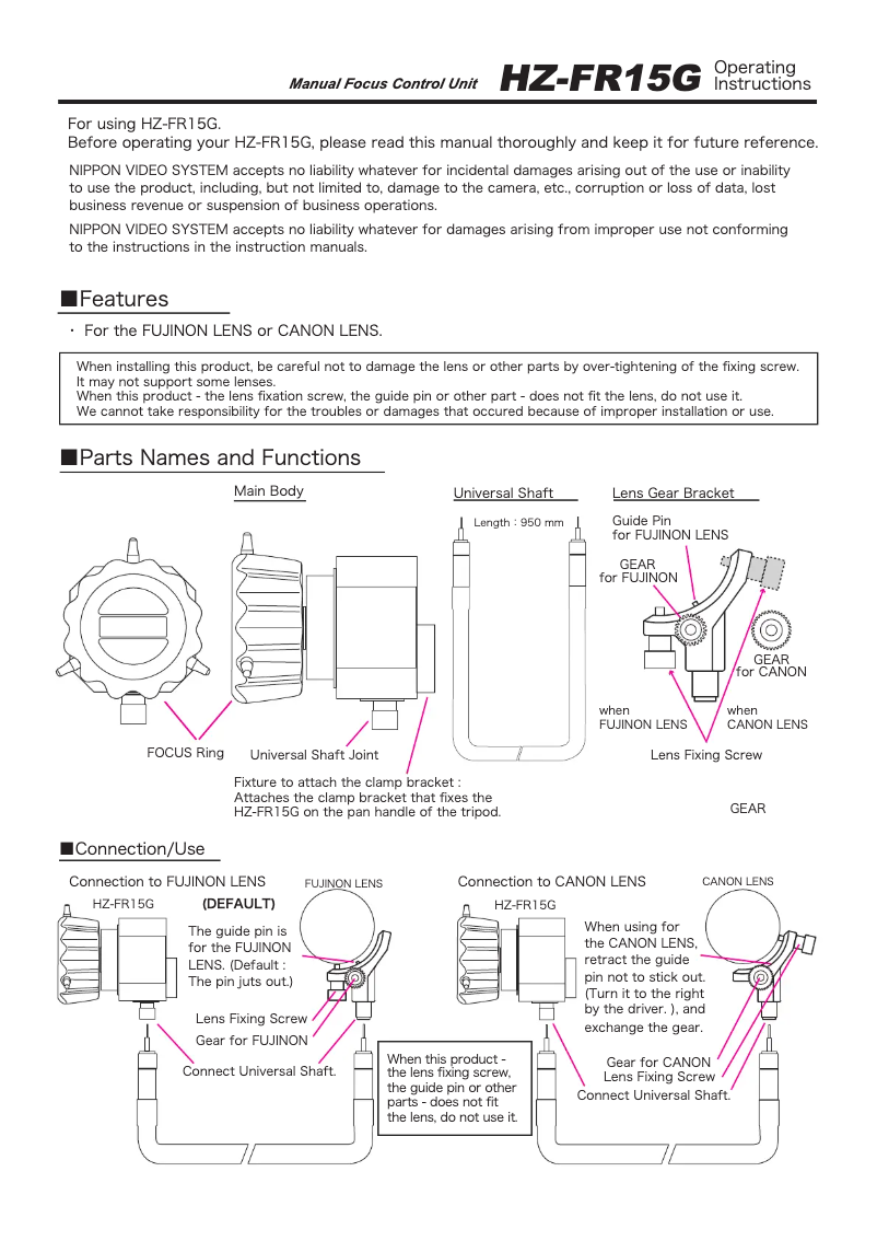 Page n°1 - Manuel utilisateur JVC HZ-FR15G