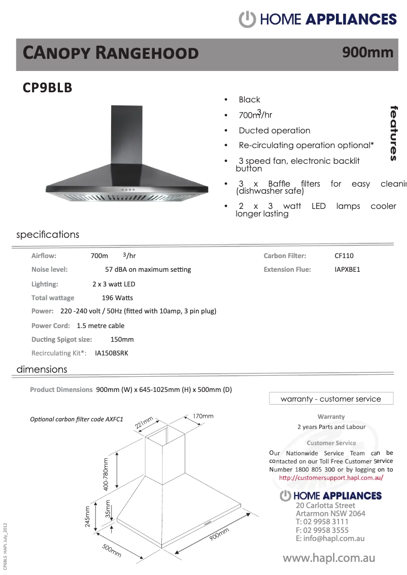 Page 1 de la notice Fiche technique Baumatic CP9BLB