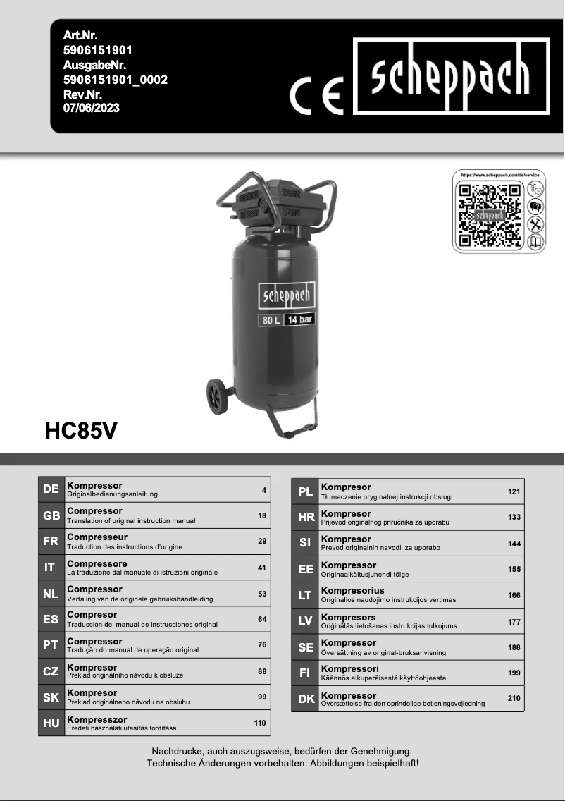 Image de la première page du manuel de l'appareil HC85V